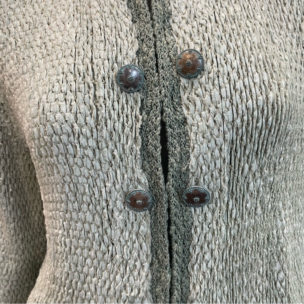 ESTELLE Vintage 80s Sea Foam Green Woven Cardigan Sweater Art to Wear - Picture 4 of 9